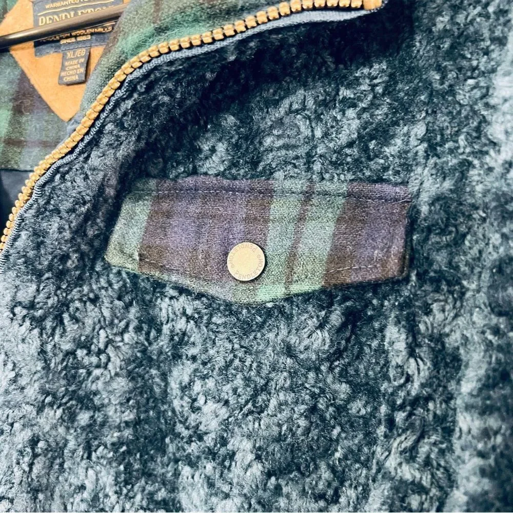 PENDLETON Coat Navy Blue Full Zip Teddy Jacket Wool Plaid Flannel Accents XL